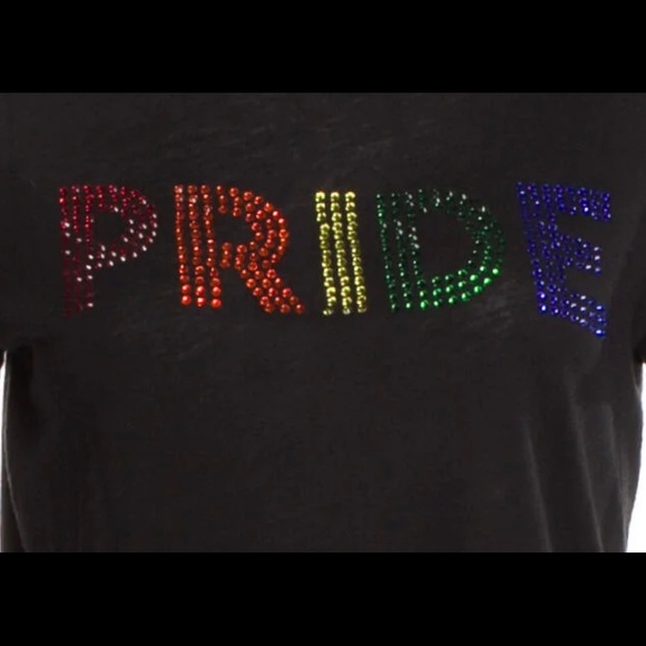 Alice + Olivia Black Cicely Rainbow Crystal Embellished PRIDE T-Shirt - XS - Picture 4 of 10